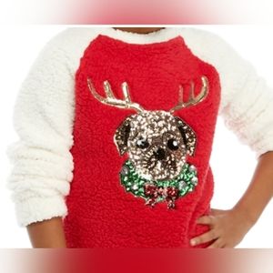 Chance OR FATE sherpa sweater pug with antlers sequins wreath